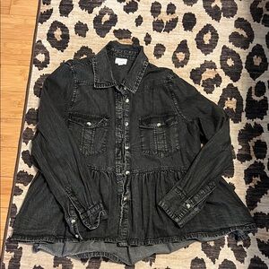 Mud Pie Black Jean Jacket with Peplum Hem